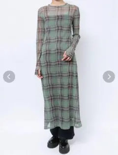 チェックパターンシアーマキシワンピース　グリーン　jouetie