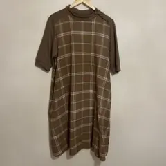 ブラウン チェック柄 半袖ワンピース