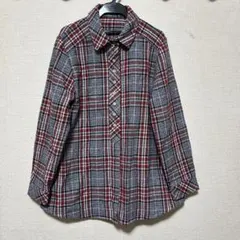 超美品★レトロなチェックシャツ レディース ロング丈 秋冬用 毛70%で暖かい