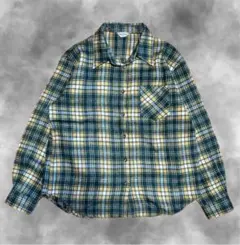 00's vintage ネルシャツ 緑と黄色のチェック柄ＬＬサイズ