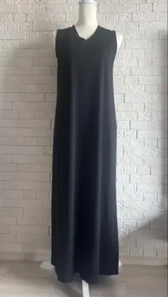 黒 ノースリーブ ロングワンピース カットソー