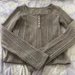 リブ編みグレー長袖トップス Lサイズ