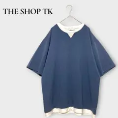 THE SHOP TK 半袖カットソー Tシャツ ネイビー M 重ね着風