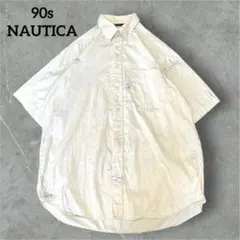 90s NAUTICAヨット 羅針盤　プリント　半袖 シャツ ビンテージ　古着のサムネイル