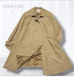 STAGE LOVE Aラインコート トレンチ風 ミリタリー ブラウン ロング丈