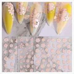 NT444《3枚》ネイルシール バラ 薔薇 桜 成人式 ピンクゴールド 金 春夏