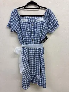 新品夢展望deary青と白のギンガムチェック半袖ミニワンピース