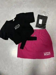 LOVE BOAT ピンクスカートとブラックトップスセット 140