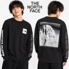THE NORTH FACE ロンT 黒 XL 袖ロゴ バックプリント 古着感有のサムネイル