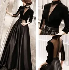 パーティードレス 結婚式 長袖 ロング 大きいサイズ ブラック 演奏会 発表会