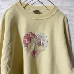 USA製 ビンテージ 猫スウェット XL ゆるだぼ クロスステッチ ダサかわ