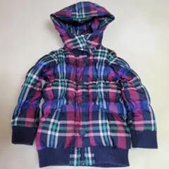 チェック柄フード付きダウンコート