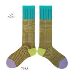 靴下　ロングソックス　北欧　グリーン　チェック柄　個性派　カラフル　おしゃれ