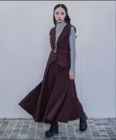 美品】HARE イソザイキリカエワンピース ボルドー ジャガード ベルト