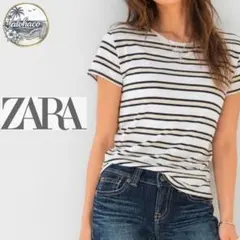 ​【美品/着画あり】ZARA ザラ ボーダー Tシャツ L イエロー×ブラックのサムネイル