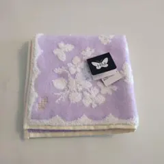 新品タグ付き ハナエモリ ハンカチ ハンドタオル パープル 花柄