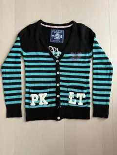 ピンクラテ ボーダー柄 ロゴ・ワッペン付き ニットカーディガン S/160