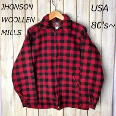USA古着 80s～ USA製 JOHNSON チェック ウールジャケット 赤黒