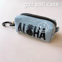 ゴルフボールケース　ボールポーチ　ティー挿し付き　デニムALOHA