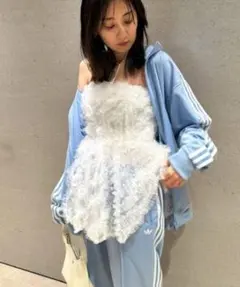 チュール刺繍ベアペプラムTOPS チュールペプラムブラウス　　　ホワイト