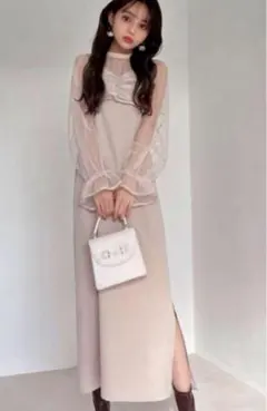 GRL クロップド丈チュールトップスXキャミワンピースセットアップ