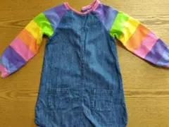 next キッズ ワンピース 110cm デニム×レインボー袖