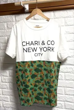 CHARI&COチャリアンドコーロゴプリント迷彩切替TシャツL日本製ユーズドのサムネイル