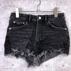 ZARA 古着 ダメージ加工 カットオフ フリンジ デニムショートパンツ