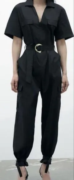ZARA ザラ ベルト付 ポプリンジャンプスーツ オールインワン モロッコ製 Sのサムネイル