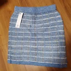 GU グレー/ブルー チェック タイトスカート Lサイズ