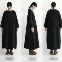 新品08Mab インディゴ×オフ 14番手✖️9番手リネン重ね着風ワンピース