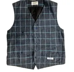 ダークグレー 水色 チェック ベスト