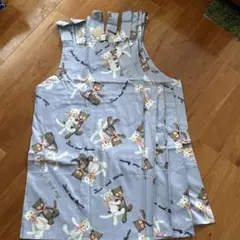 新品タグ付き　レトロ　猫　総柄　エプロン　5枚セット　まとめ売り　水色　柄物