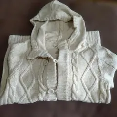 【極暖】VertDense フード付アイボリーカーディガン アウター インナー付