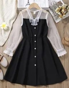 SHEIN 黒白コントラストドレス ボウタイ付き