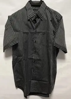 VILLAND メンズ半袖シャツ 黒と白のストライプ　Lサイズ