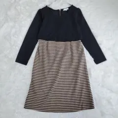 LOVEMIC マタニティ 長袖 원피스 L ボーダー茶黒 授乳服 ゆったり