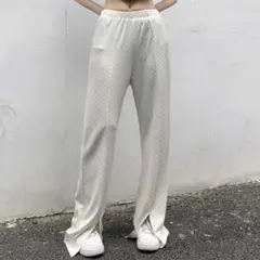アイモハ チェック柄ロングパンツ 白 Mのサムネイル