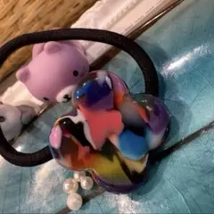 特価一点★⭐︎ヘアゴム451D大理石柄分厚いアセテート素材幸せの四つ葉ヘアゴム高級