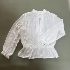 H&M ホワイト 長袖 シャツ フリル付きM〜L