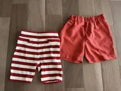 赤と白のストライプパンツと赤パンツセット 90