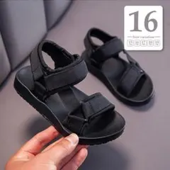 16cmブラックスポーツサンダル／子供キッズベビー男の子女の子水陸両用海プール黒