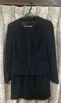 【美品】コムサイズム　セットアップ　ツイードスーツ　ダークネイビー