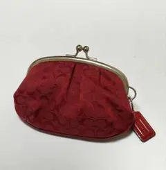 新品同様 COACH/コーチ　シグネチャーがま口財布 赤　レッド コインケース