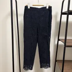 INGEBORG インゲボルグ 花レース ストレッチパンツ (レギンス) 黒