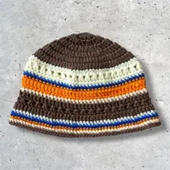 クロシェハット ニット帽 ハンドメイド バケットハット オレンジ ブラウン 青
