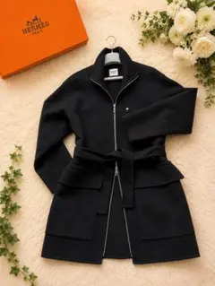 HERMES エルメス カシミヤ100% ジップコート 黒 36 超美品のサムネイル