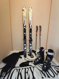 スキー4点セット　スキー板　ビンディング　ブーツ　ストック　サロモン　シナノ