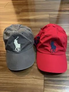 ラルフローレンキャップ グレー 赤