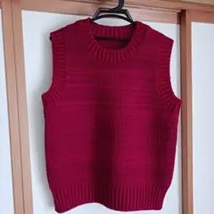 【手作り・新品】ニット ベスト,手編機・レディースL,メンズS位